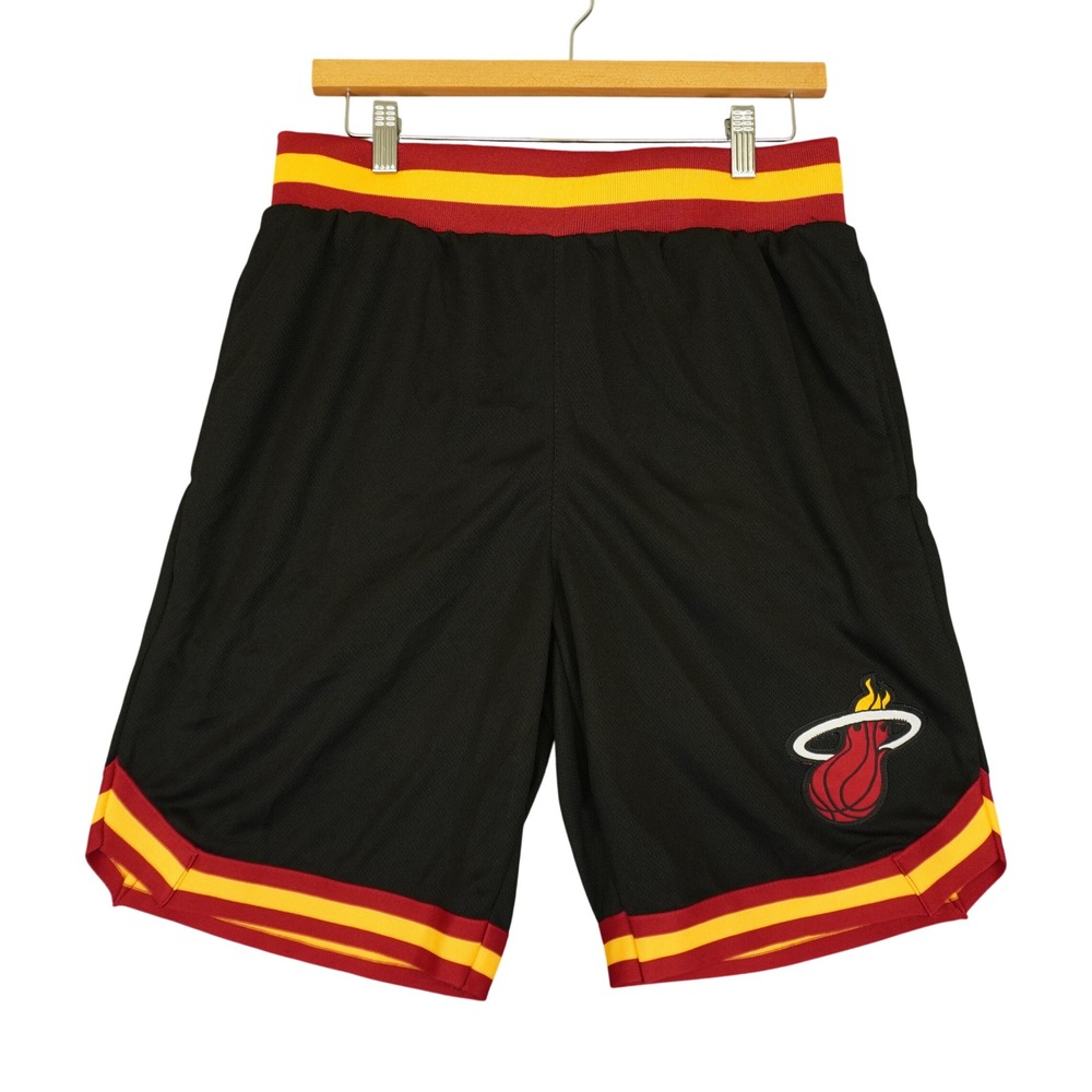 Miami Heat NBA Mesh Striped Trim Basketball Shorts Mens Medium Ultra Game Black